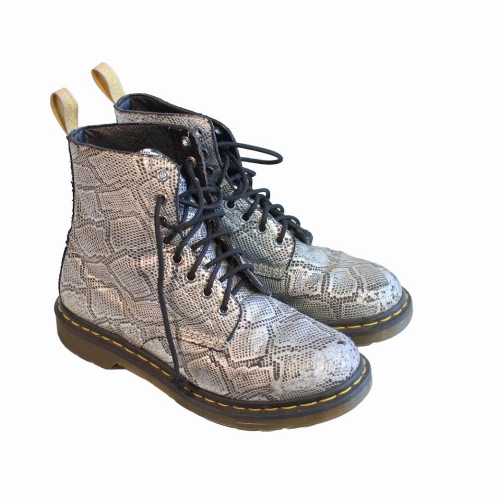 Dr. Martens silver snake skin boots size 8 us